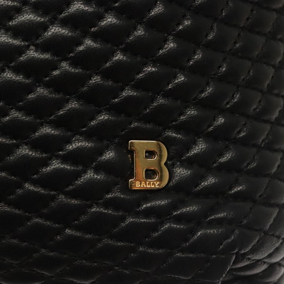 BALLY Quilted Chain Shoulder Bag Leather Black Gold Auth 133395