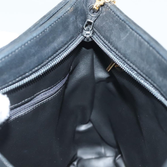 BALLY Quilted Chain Shoulder Bag Leather Black Gold Auth 133395