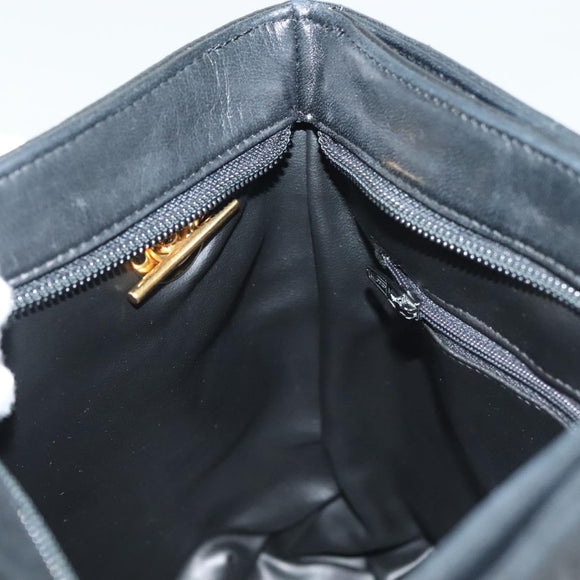 BALLY Quilted Chain Shoulder Bag Leather Black Gold Auth 133395