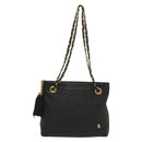 BALLY Quilted Chain Shoulder Bag Leather Black Gold Auth 133395-13