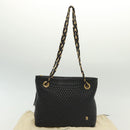 BALLY Quilted Chain Shoulder Bag Leather Black Gold Auth 133395-12