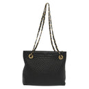 BALLY Quilted Chain Shoulder Bag Leather Black Gold Auth 133395-2