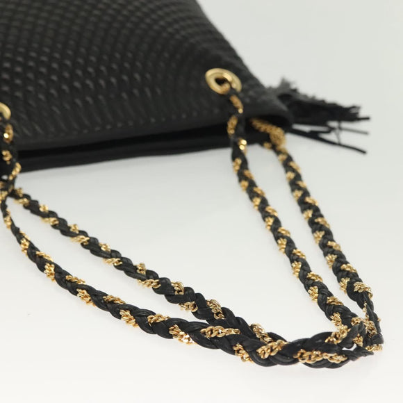 BALLY Quilted Chain Shoulder Bag Leather Black Gold Auth 133395