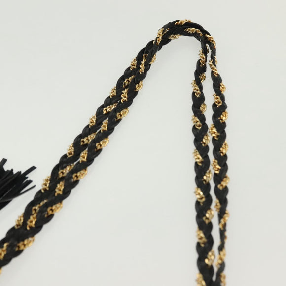 BALLY Quilted Chain Shoulder Bag Leather Black Gold Auth 133395