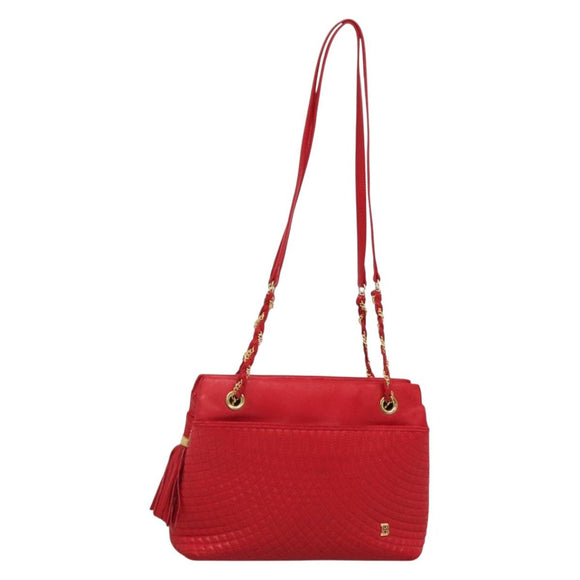 BALLY Quilted Chain Shoulder Bag Leather Red Gold Auth 133396