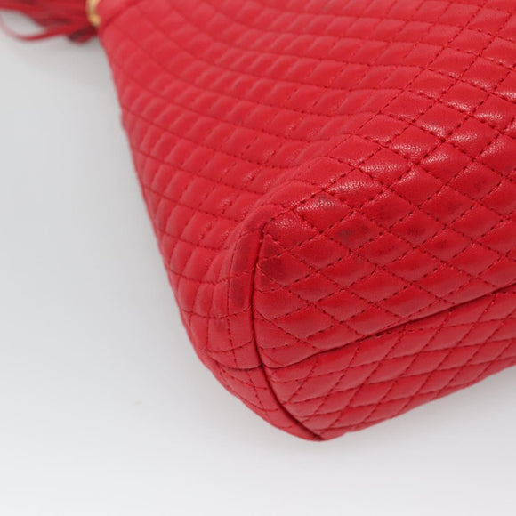 BALLY Quilted Chain Shoulder Bag Leather Red Gold Auth 133396