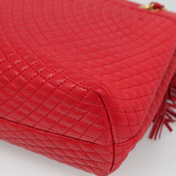 BALLY Quilted Chain Shoulder Bag Leather Red Gold Auth 133396