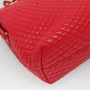 BALLY Quilted Chain Shoulder Bag Leather Red Gold Auth 133396-17