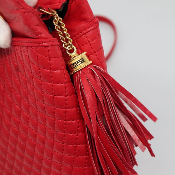 BALLY Quilted Chain Shoulder Bag Leather Red Gold Auth 133396