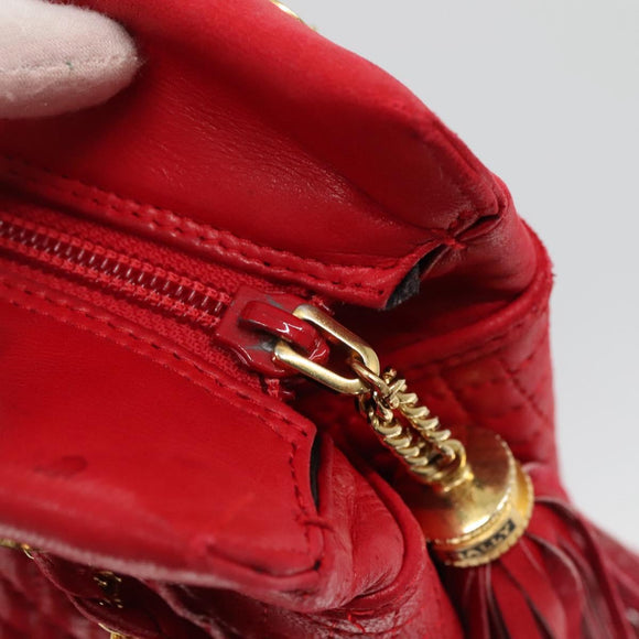 BALLY Quilted Chain Shoulder Bag Leather Red Gold Auth 133396