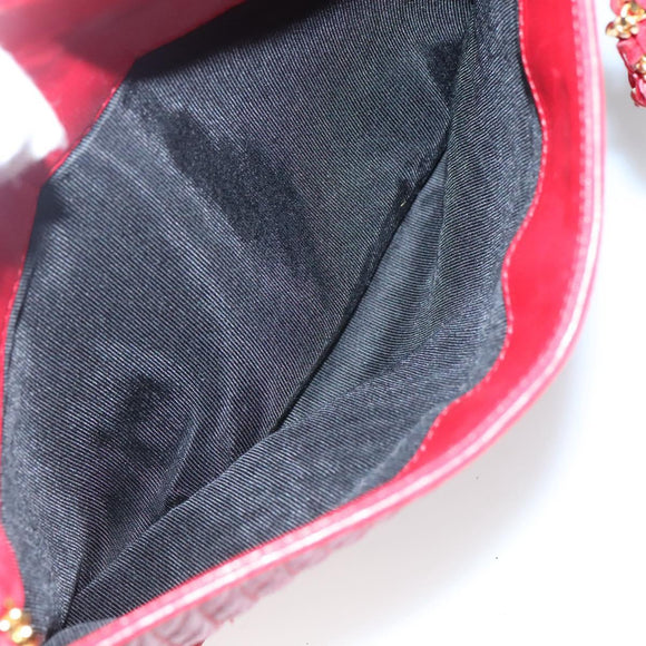 BALLY Quilted Chain Shoulder Bag Leather Red Gold Auth 133396