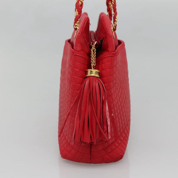 BALLY Quilted Chain Shoulder Bag Leather Red Gold Auth 133396