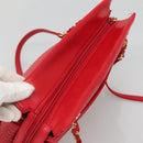 BALLY Quilted Chain Shoulder Bag Leather Red Gold Auth 133396-6