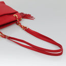 BALLY Quilted Chain Shoulder Bag Leather Red Gold Auth 133396-7