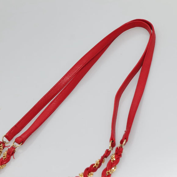 BALLY Quilted Chain Shoulder Bag Leather Red Gold Auth 133396