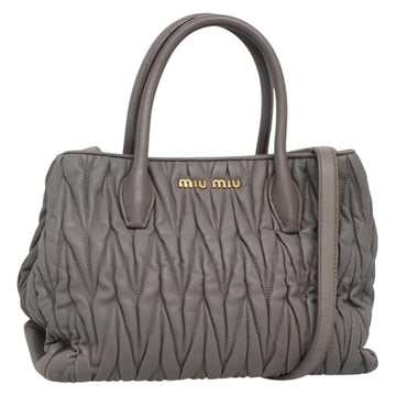 Miu Miu Matelasse Hand Bag Leather 2way Gray Gold Auth 133400