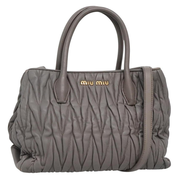 Miu Miu Matelasse Hand Bag Leather 2way Gray Gold Auth 133400