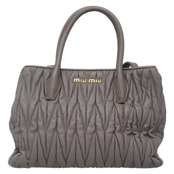 Miu Miu Matelasse Hand Bag Leather 2way Gray Gold Auth 133400