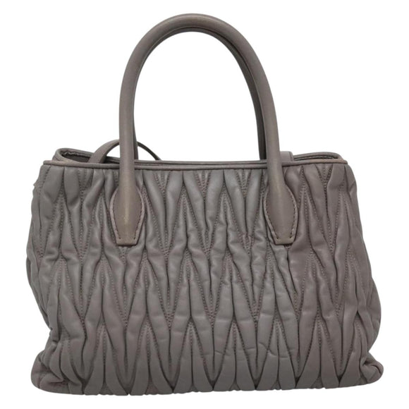Miu Miu Matelasse Hand Bag Leather 2way Gray Gold Auth 133400