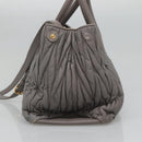 Miu Miu Matelasse Hand Bag Leather 2way Gray Gold Auth 133400-4