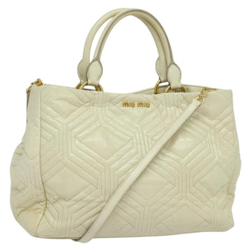 Miu Miu Hand Bag Leather 2way White Gold Auth 133402