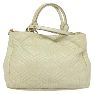 Miu Miu Hand Bag Leather 2way White Gold Auth 133402 - 0