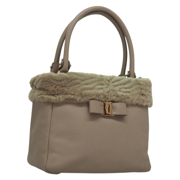 Salvatore Ferragamo Hand Bag Leather Gray Gold Auth 133404