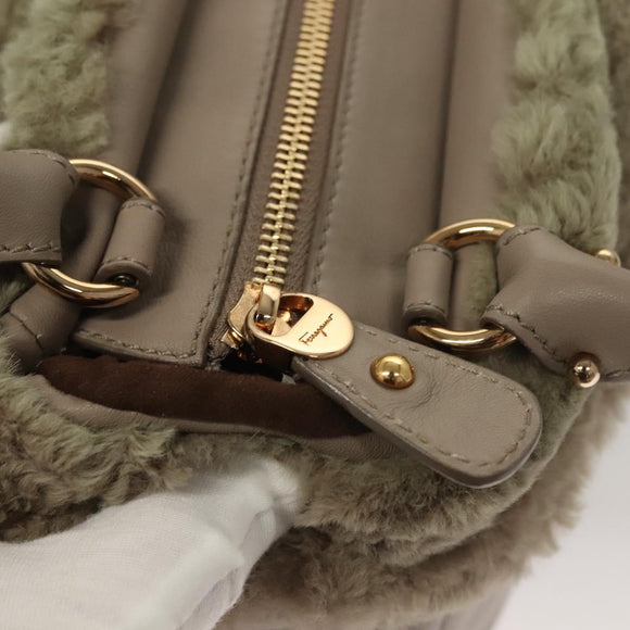 Salvatore Ferragamo Hand Bag Leather Gray Gold Auth 133404