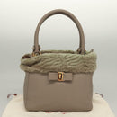 Salvatore Ferragamo Hand Bag Leather Gray Gold Auth 133404-12