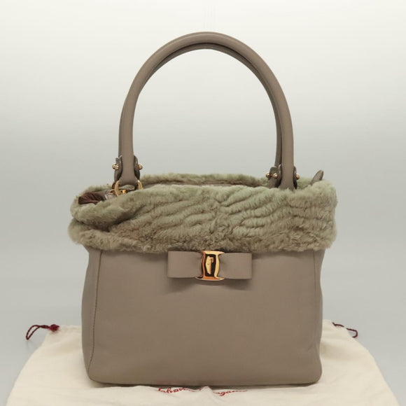 Salvatore Ferragamo Hand Bag Leather Gray Gold Auth 133404