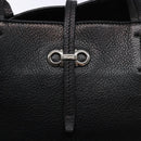 Salvatore Ferragamo Gancini Hand Bag Leather Black Silver Auth 133405-19