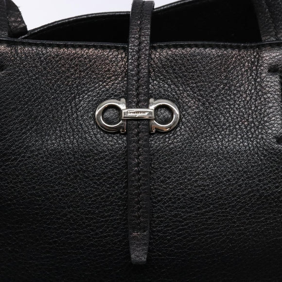 Salvatore Ferragamo Gancini Hand Bag Leather Black Silver Auth 133405
