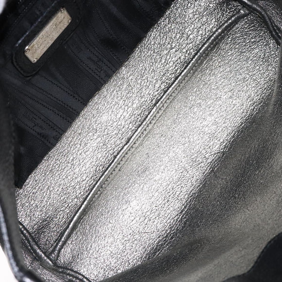 Salvatore Ferragamo Gancini Hand Bag Leather Black Silver Auth 133405