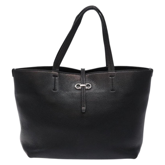 Salvatore Ferragamo Gancini Hand Bag Leather Black Silver Auth 133405