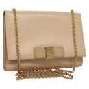 Salvatore Ferragamo Chain Vala Shoulder Bag Leather Beige Gold Auth 133406-1