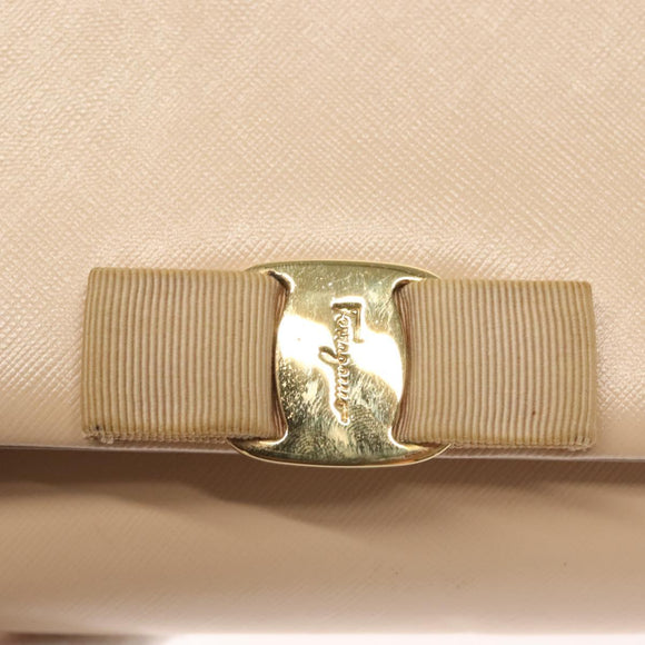 Salvatore Ferragamo Chain Vala Shoulder Bag Leather Beige Gold Auth 133406