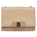 Salvatore Ferragamo Chain Vala Shoulder Bag Leather Beige Gold Auth 133406-2