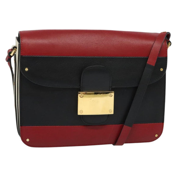 VALENTINO Shoulder Bag Leather Red Gold Auth 133407
