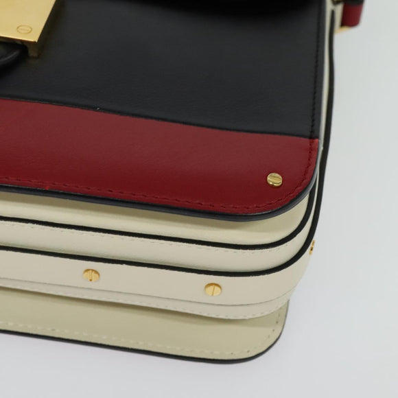 VALENTINO Shoulder Bag Leather Red Gold Auth 133407