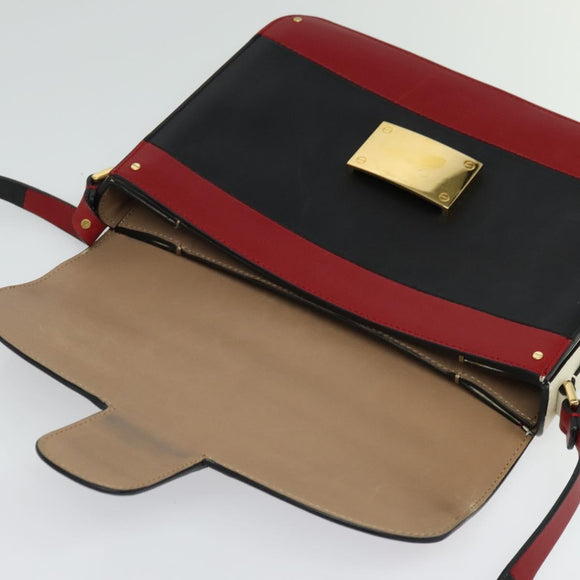 VALENTINO Shoulder Bag Leather Red Gold Auth 133407