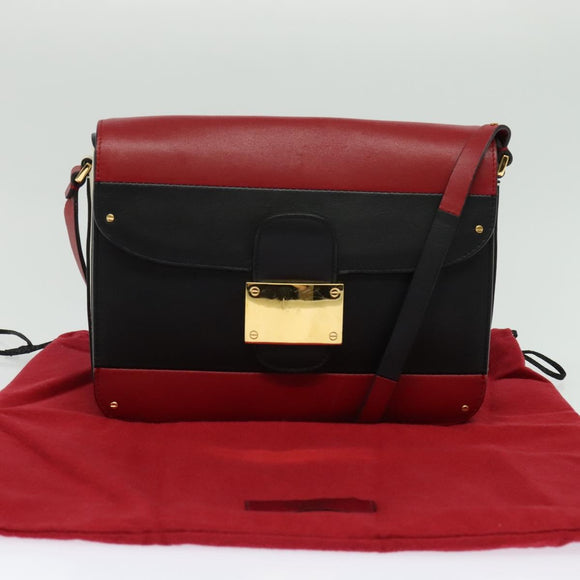 VALENTINO Shoulder Bag Leather Red Gold Auth 133407