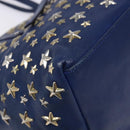 Jimmy Choo Studs Tote Bag Leather Blue Silver Auth 133409-11