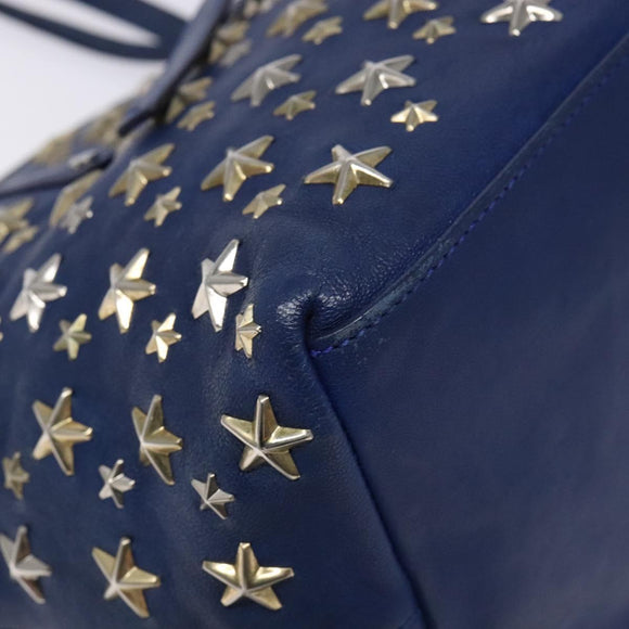 Jimmy Choo Studs Tote Bag Leather Blue Silver Auth 133409