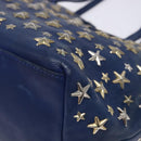 Jimmy Choo Studs Tote Bag Leather Blue Silver Auth 133409-12