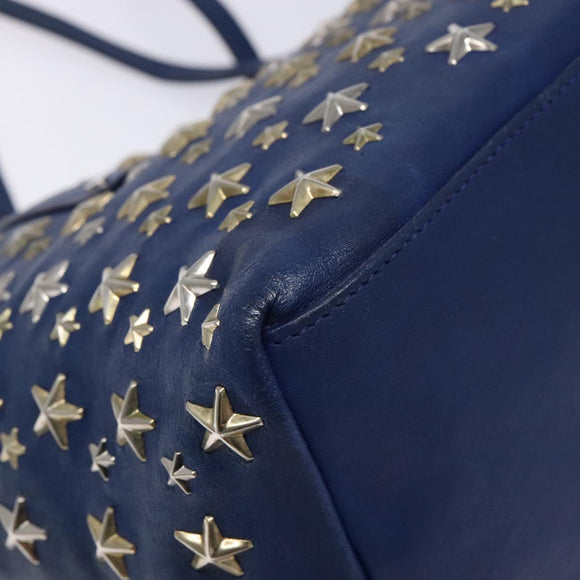 Jimmy Choo Studs Tote Bag Leather Blue Silver Auth 133409