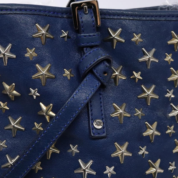 Jimmy Choo Studs Tote Bag Leather Blue Silver Auth 133409