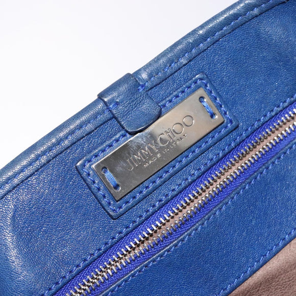 Jimmy Choo Studs Tote Bag Leather Blue Silver Auth 133409
