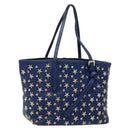 Jimmy Choo Studs Tote Bag Leather Blue Silver Auth 133409-1