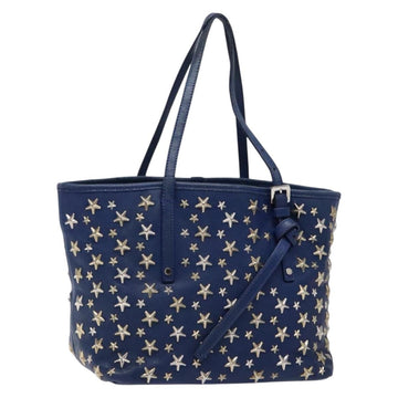 Jimmy Choo Studs Tote Bag Leather Blue Silver Auth 133409