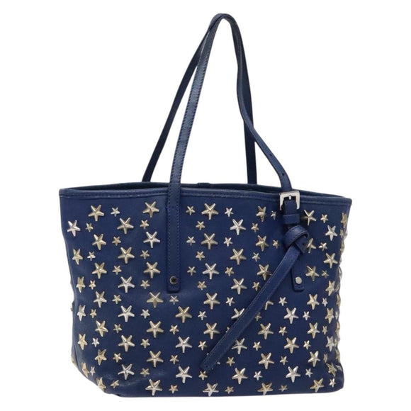 Jimmy Choo Studs Tote Bag Leather Blue Silver Auth 133409